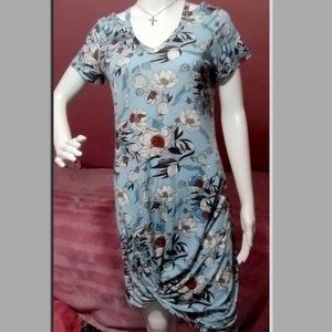 Tie the knot V-Neck Short sleeves Leisure Dress (S) Blue